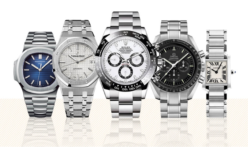 ロレックス、オメガ、カルティエ、オーデマ・ピゲ、パテック・フィリップの腕時計のイメージ