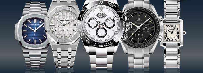 ロレックス、オメガ、カルティエ、オーデマ・ピゲなどの時計のイメージ